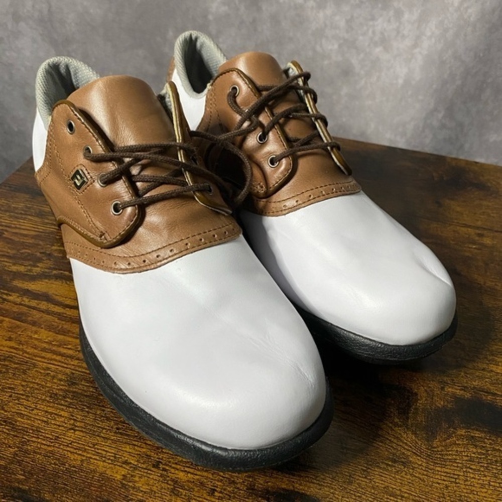 Footjoy FJ Dryjoys‎ Mens Golf Shoes White Brown 10 M